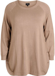 Strikkebluse med knapper i sidene, Beige