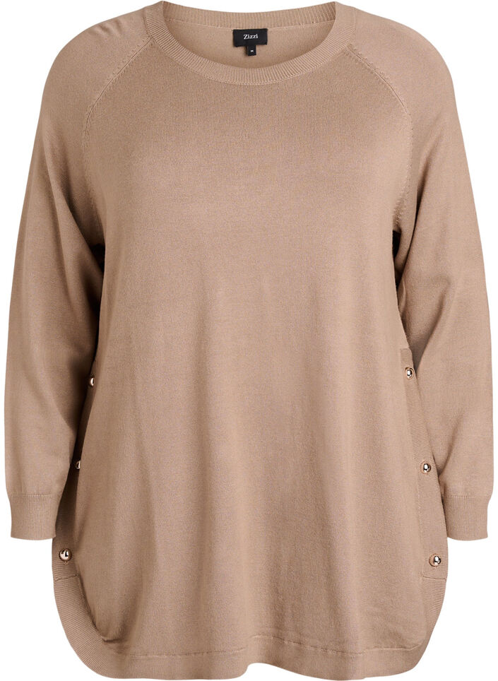 Strikkebluse med knapper i sidene, Beige, Packshot image number 0