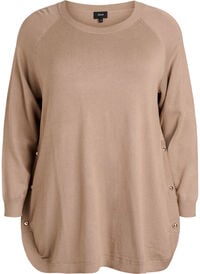 Strikkebluse med knapper i sidene, Beige Strikkebluse med knapper i sidene