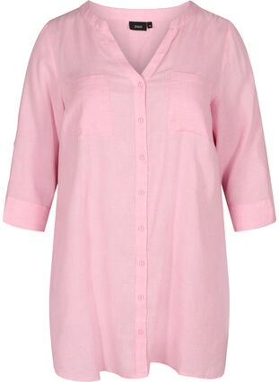 Skjorte med V-hals og lommer, Cameo Pink, Packshot image number 0