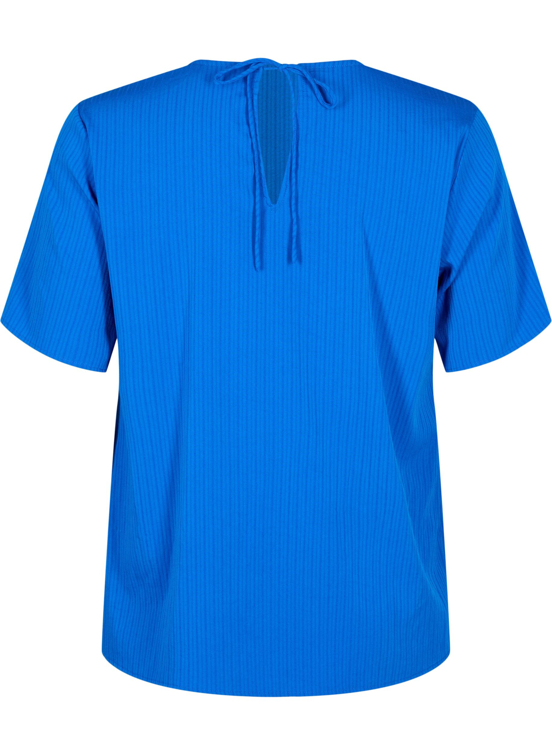 Zizzi Kortermet bluse i viskose med knyteb&aring;nd, Princess Blue, Packshot image number 1
