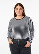 Stripete bluse med lange ermer, Svart, Model image number 0