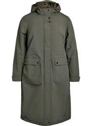 Lang vinterjakke med hette og praktiske lommer, Black Olive