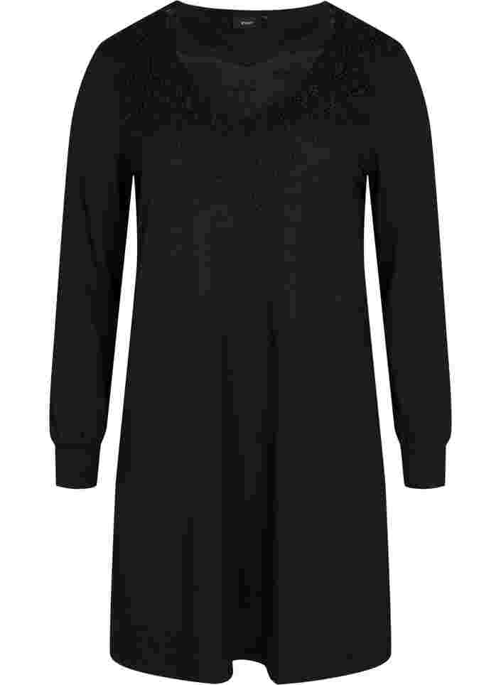 Langermet kjole med blonder, Black