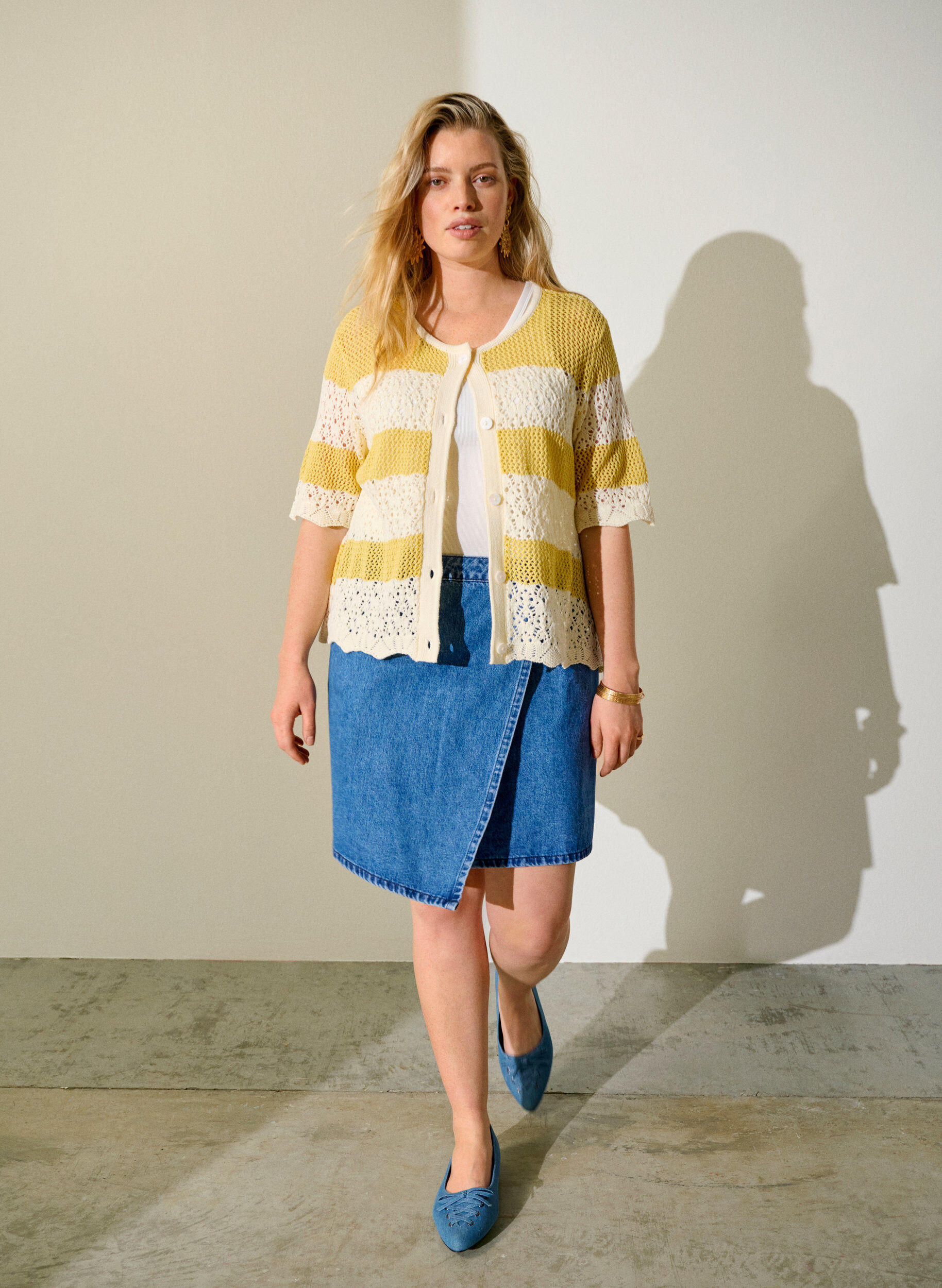 Kort denim A-linje skj&oslash;rt