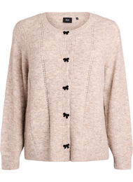 Cardigan med sløyfeknapper og hullmønster, Feather Gray Mel.