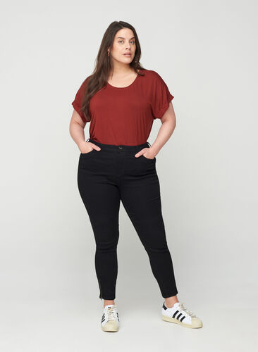 Cropped Amy jeans med høyt liv og glidelås, Black, Model image number 0