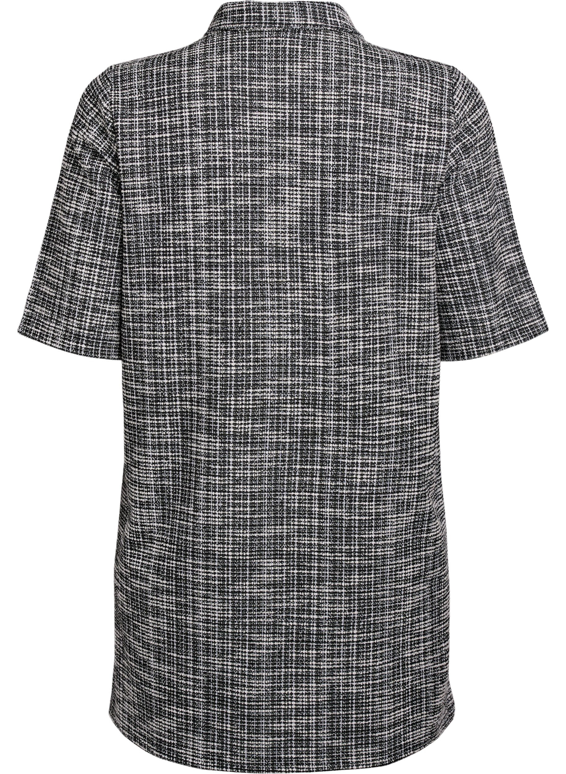 ZizziKort kjole i teksturert jersey med et grafisk sjakkm&oslash;nster, Vanilje, Packshot image number 1