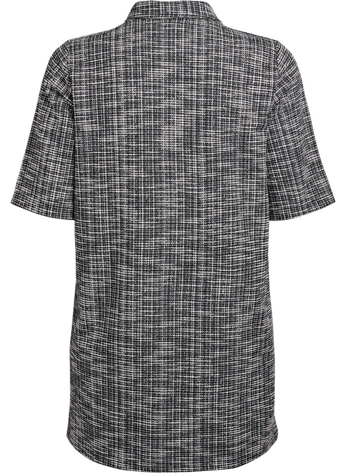 Kort kjole i teksturert jersey med et grafisk sjakkm&oslash;nster, Vanilje, Packshot image number 1