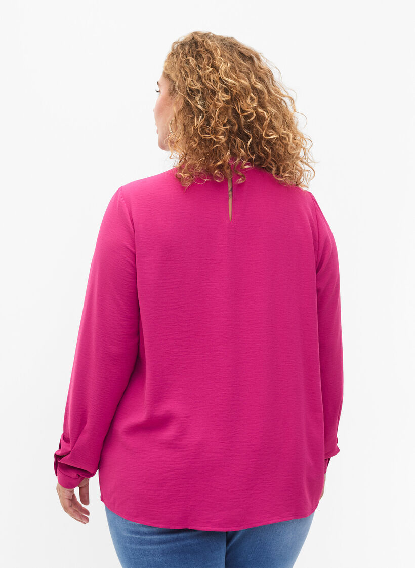 Bluse med lange ermer og blondedetaljer, Festival Fuchsia, Model image number 1