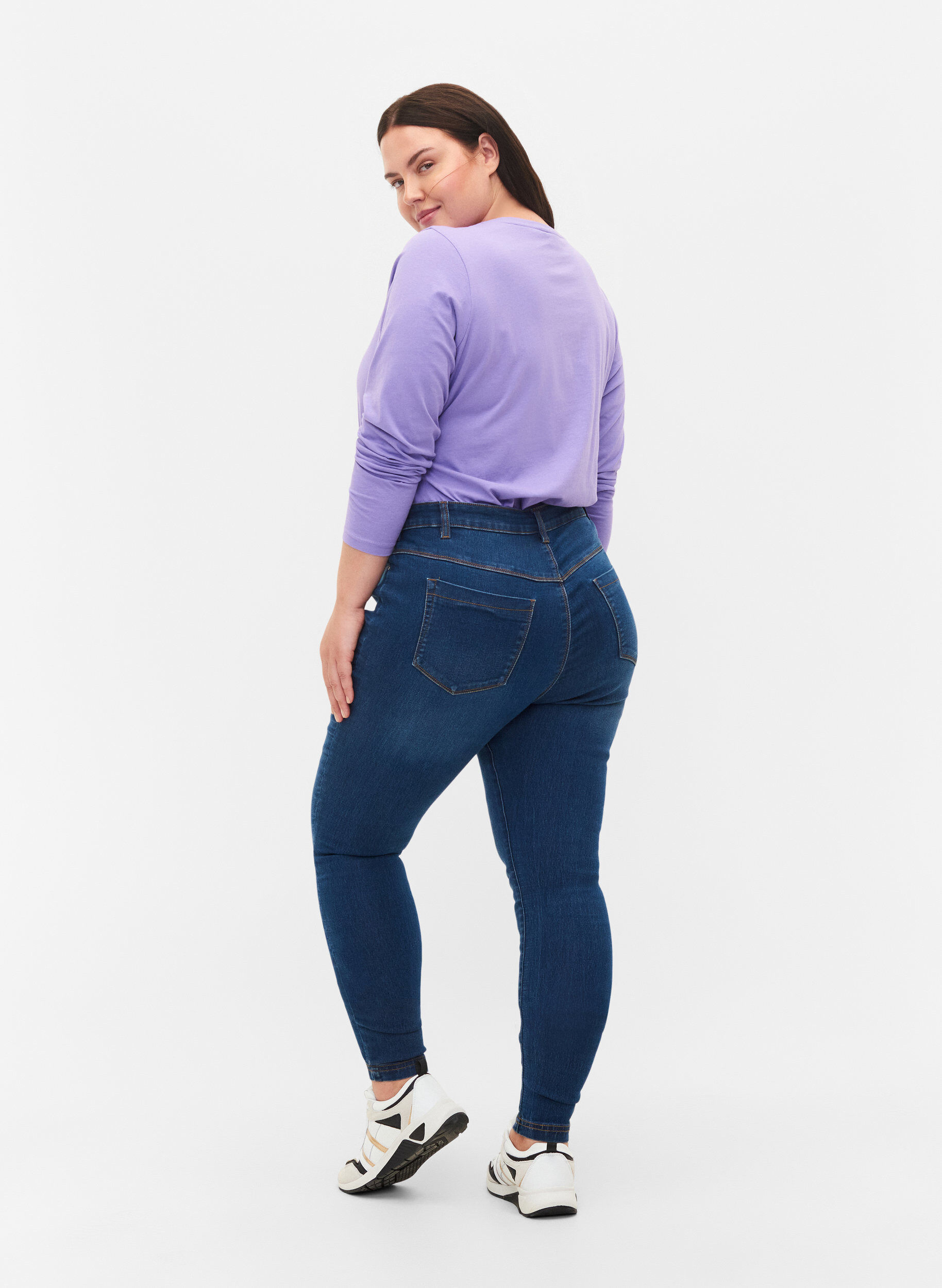 Zizzi Jeggings i bomullsblanding, Blue denim, Model image number 1