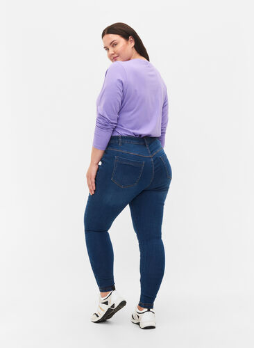 Zizzi Jeggings i bomullsblanding, Blue denim, Model image number 1
