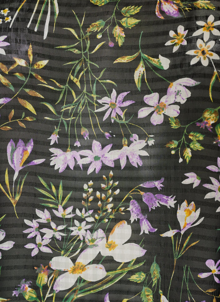 Bluse med blomstertrykk og V-hals, Svart, Packshot image number 2