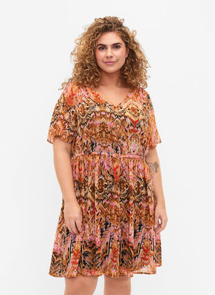 Kort kjole med V-hals og mønster, Colorful Ethnic, Model image number 0