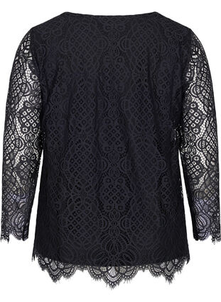Langermet blondebluse med V-hals, Black, Packshot image number 1