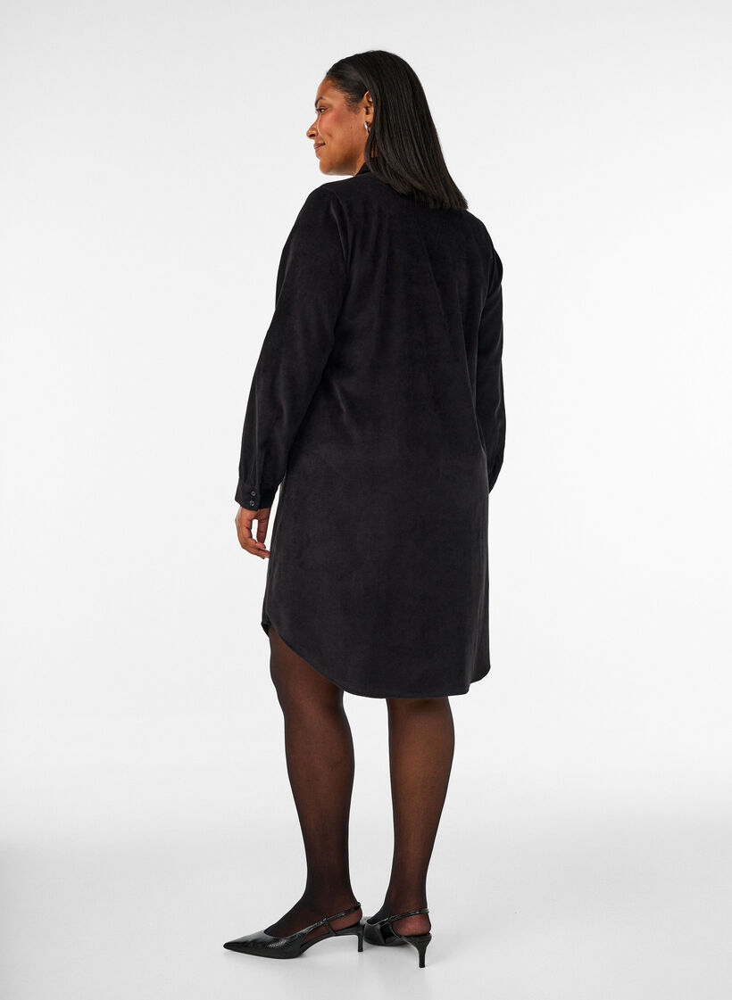 Cordfl&oslash;yelskjole med krage og knappelukking, Svart, Model image number 2
