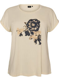 T-skjorte med dekorativt trykk foran, Vanilje