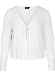 Ribbet cardigan med knyting, White