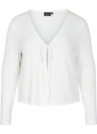 Zizzi Ribbet cardigan med knyting, White, Packshot image number 0
