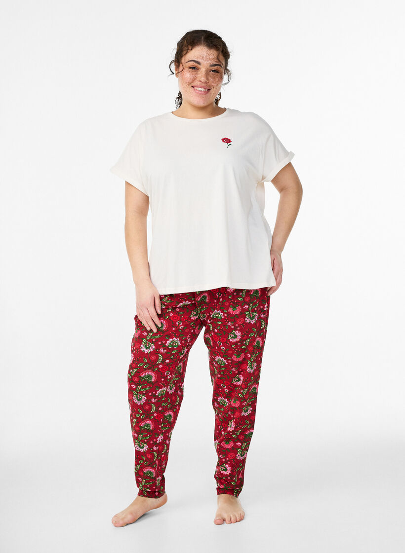 Loose fit bomulls natt-T-skjorte med detaljert trykk, Vanilje, Model image number 1