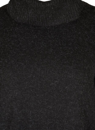 Melert strikket poncho med oppbrettet krave og splitter, Black, Packshot image number 2