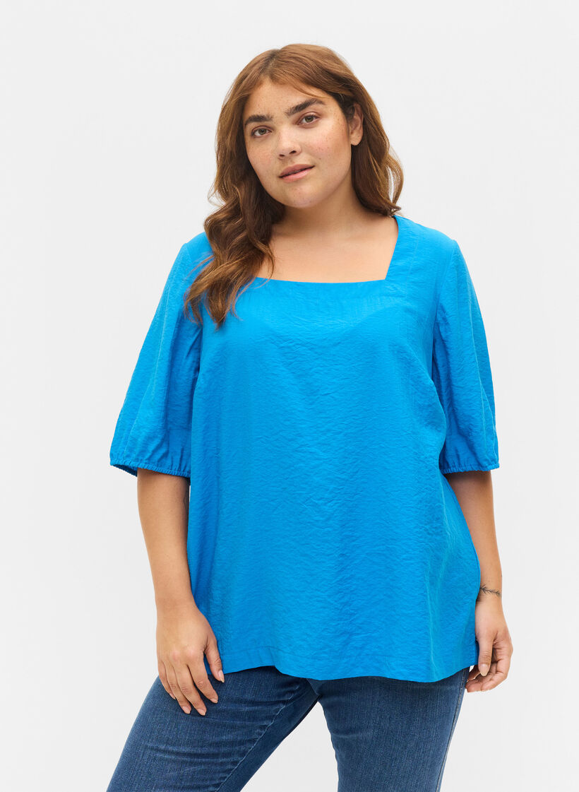 Bluse med ballongermer, Indigo Bunting, Model image number 0