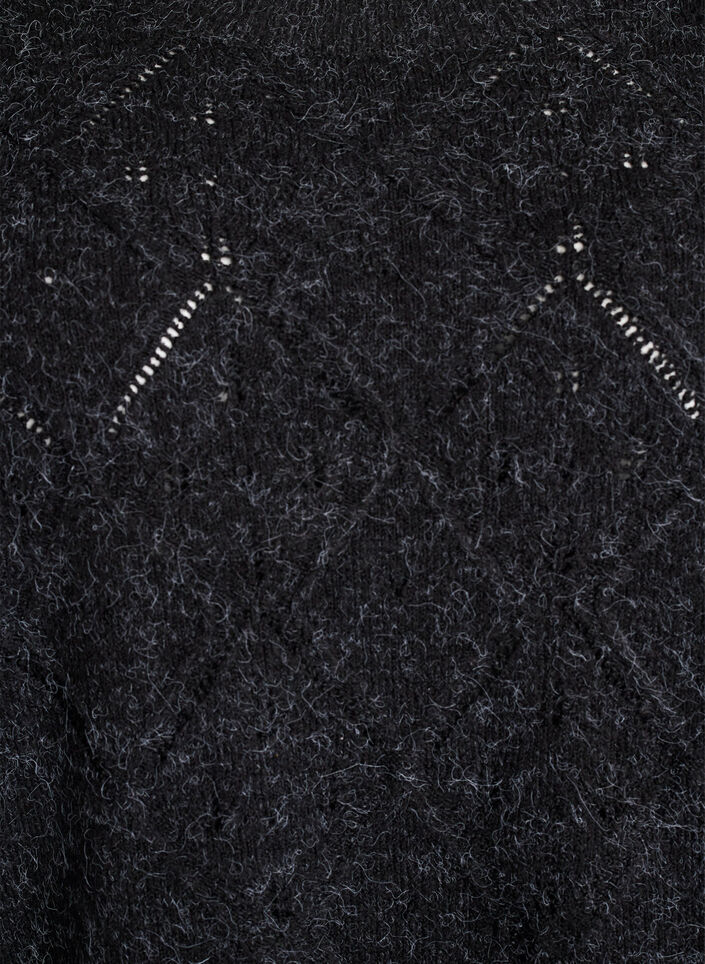 Strikket topp med hullmønster og ballongermer, Grå, Packshot image number 2