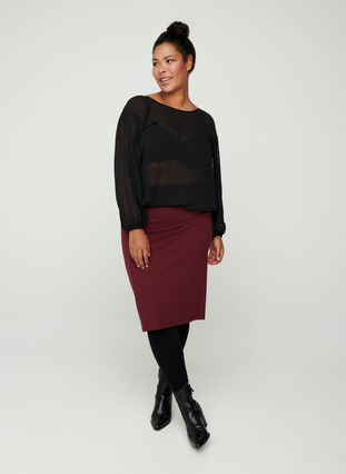 Langermet bluse med plissé, Black, Model image number 2
