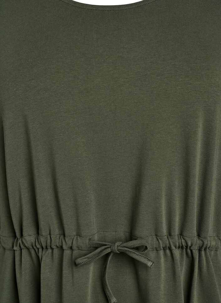 Midikjole i bomull med korte ermer, Grønn, Packshot image number 2