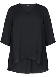 Bluse med 3/4-ermer og V-hals, Black