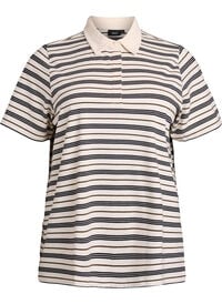 Stripete poloskjorte med korte ermer, Hvit Stripete poloskjorte med korte ermer