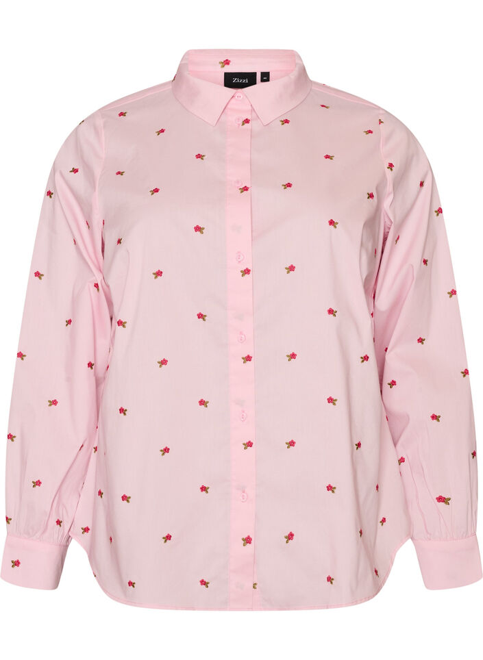 Skjorte med broderte blomster, Rosa, Packshot image number 0