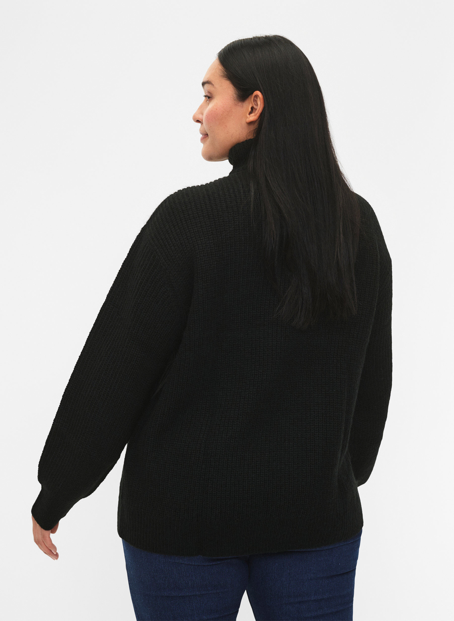 ZizziStrikket genser med h&oslash;y hals og glidel&aring;s, Svart, Model image number 2