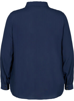 Viskoseskjorte med knappelukknig og volangdetaljer, Navy Blazer, Packshot image number 1