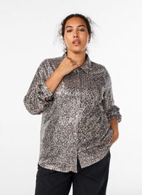 Paljettbluse med lange ermer, Brun Paljettbluse med lange ermer, Brun, Model