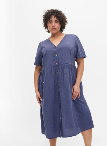 Kortermet kjole med knapper og lommer, Nightshadow Blue, Model image number 0