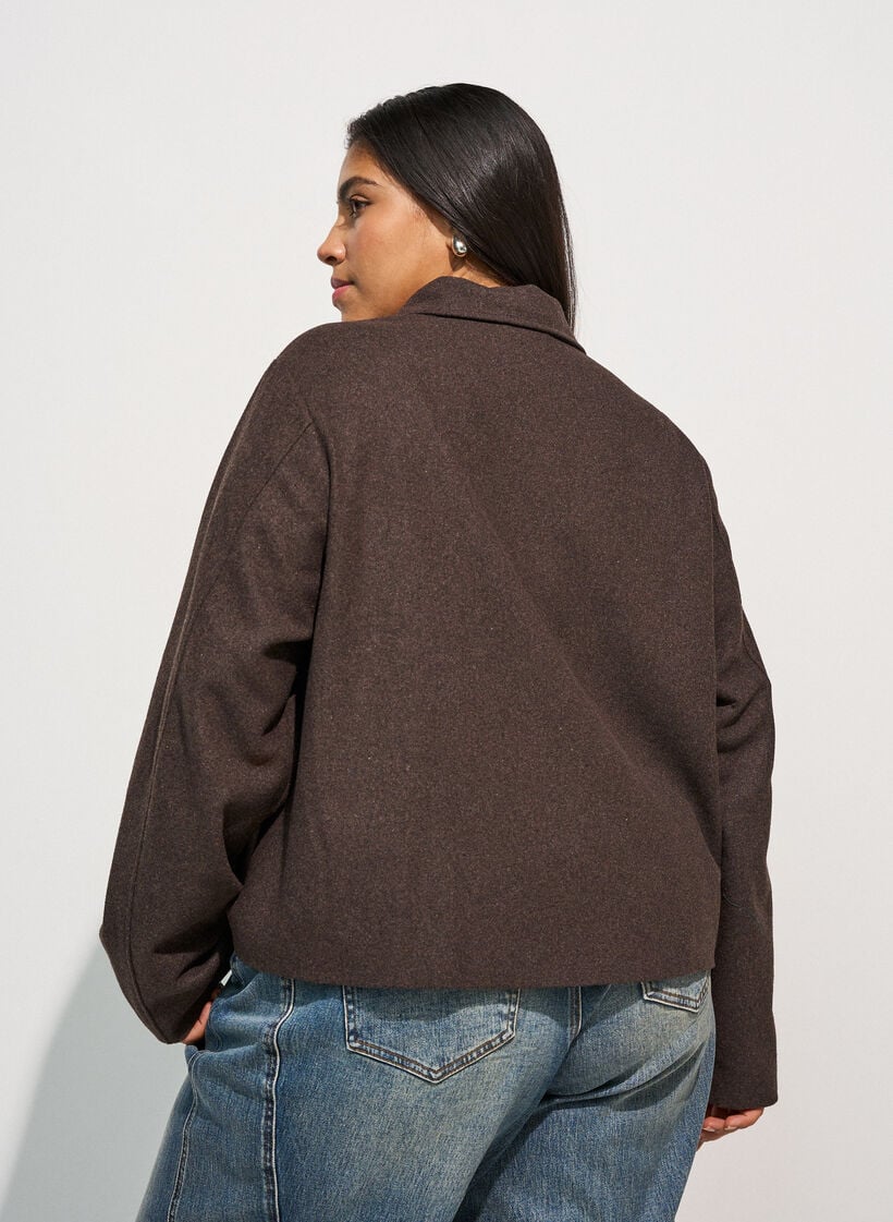 Kort jakke med skjortekrage og glidel&aring;s, Brun, Model image number 2