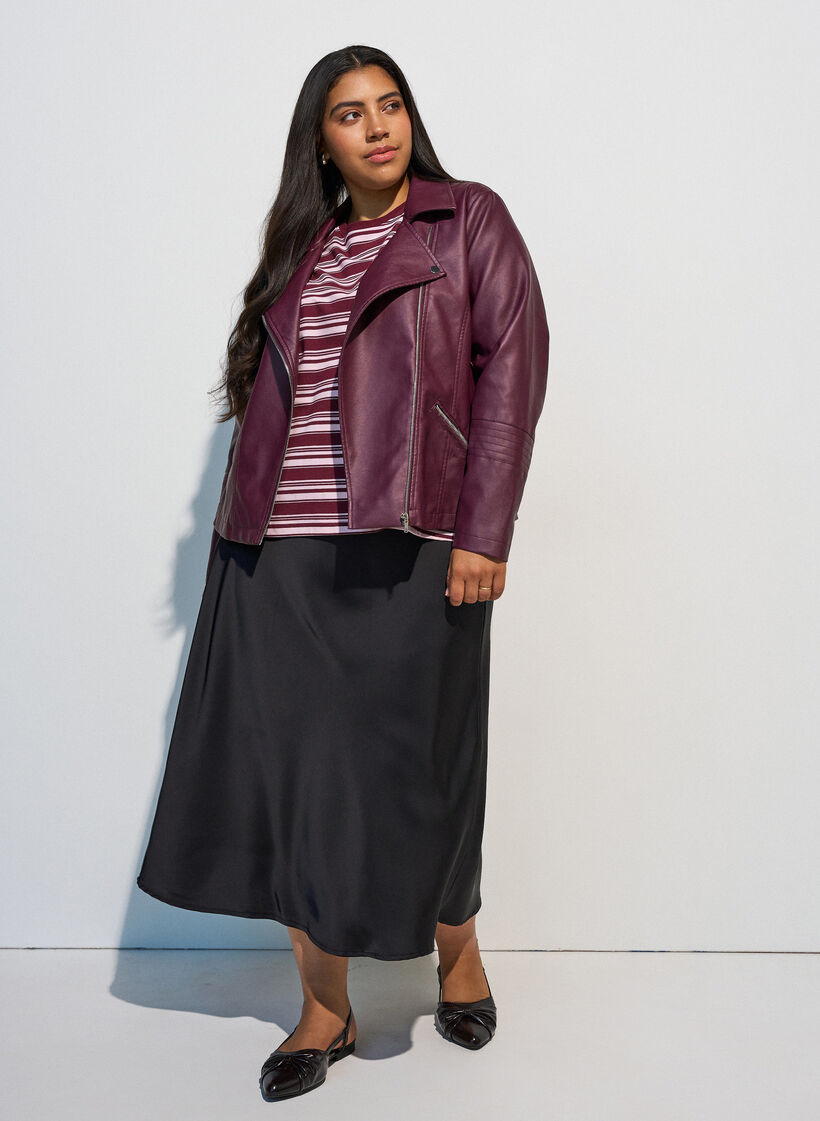 Imitert skinn bikerjakke, R&oslash;d, Model image number 1