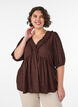 Viskosebluse med prikket tekstur og V-hals, Brun, Model image number 0
