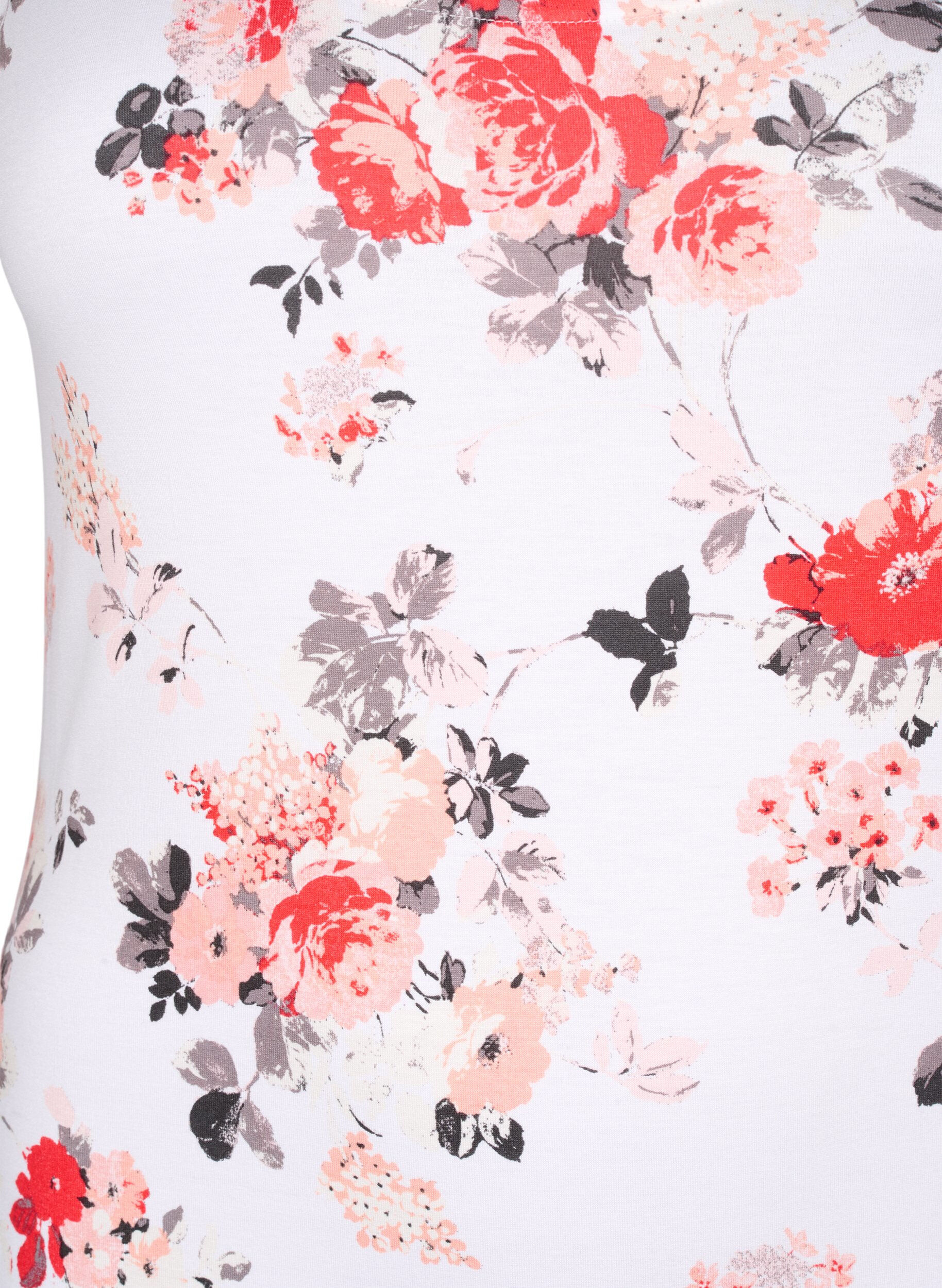 Zizzi Blomstret tanktopp i viskose, White AOP flower, Packshot image number 2