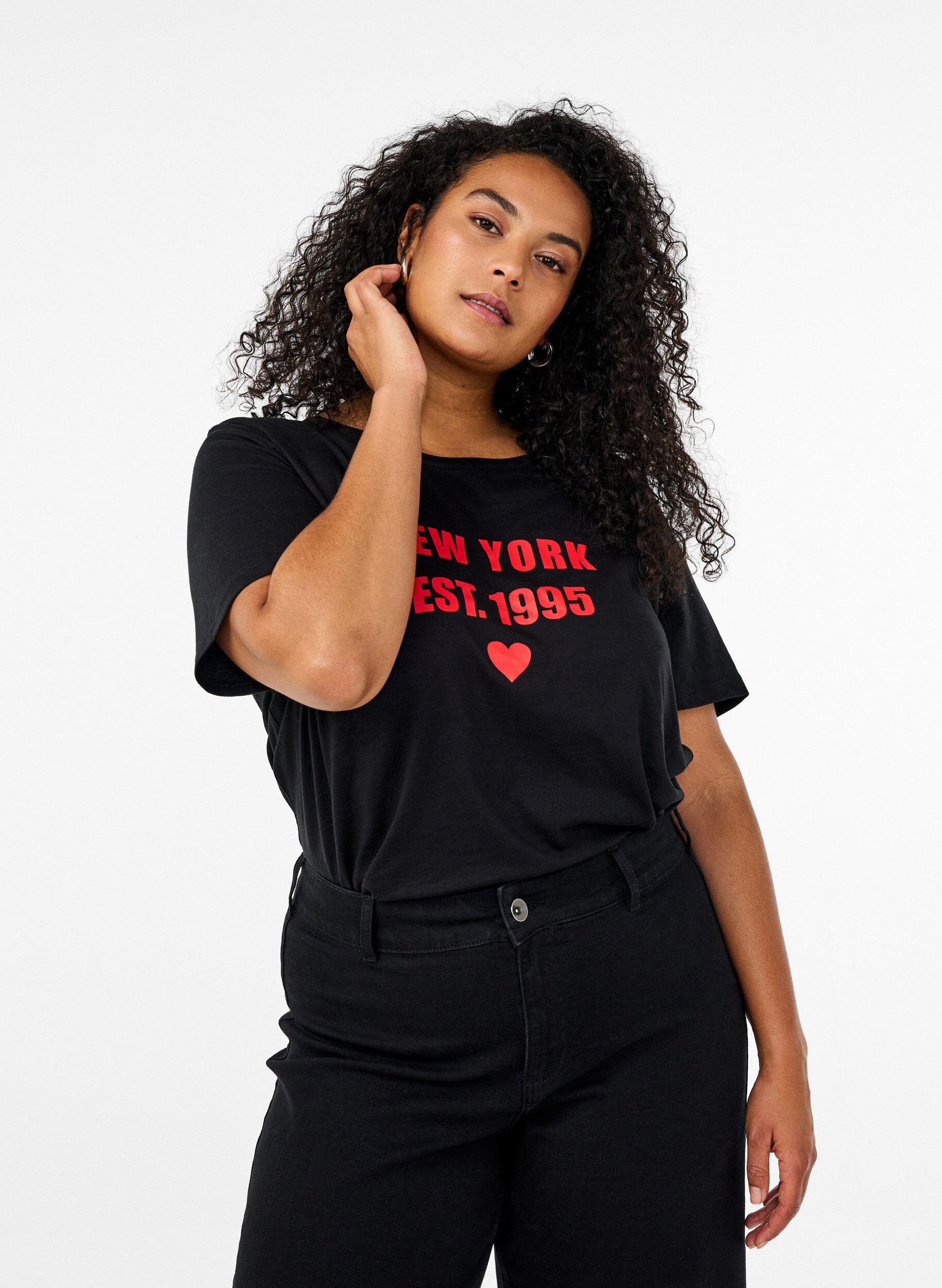 Zizzi FLASH - T-skjorte med motiv, Svart, Model image number 0