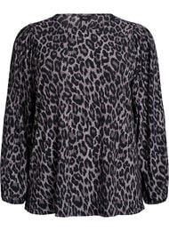 Bluse med lange ermer og leopardm&oslash;nster, Gr&aring;