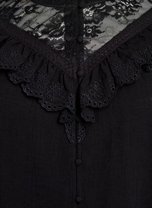 Zizzi Viskose bluse med blonder og volanger, Black, Packshot image number 2