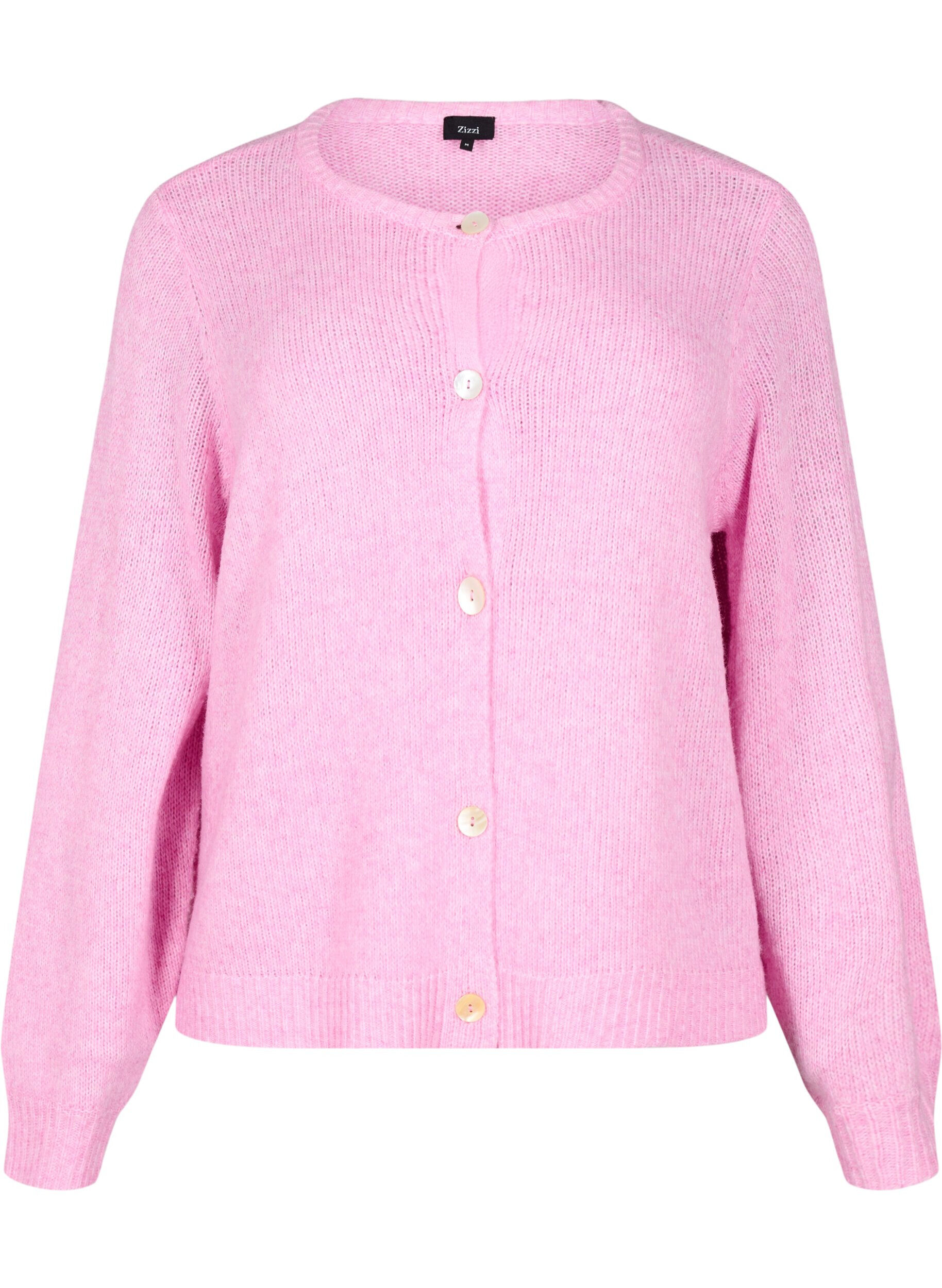 Zizzi Strikket cardigan med ull og knapper, Begonia Pink Mel., Packshot image number 0