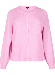 Strikket cardigan med ull og knapper, Begonia Pink Mel.