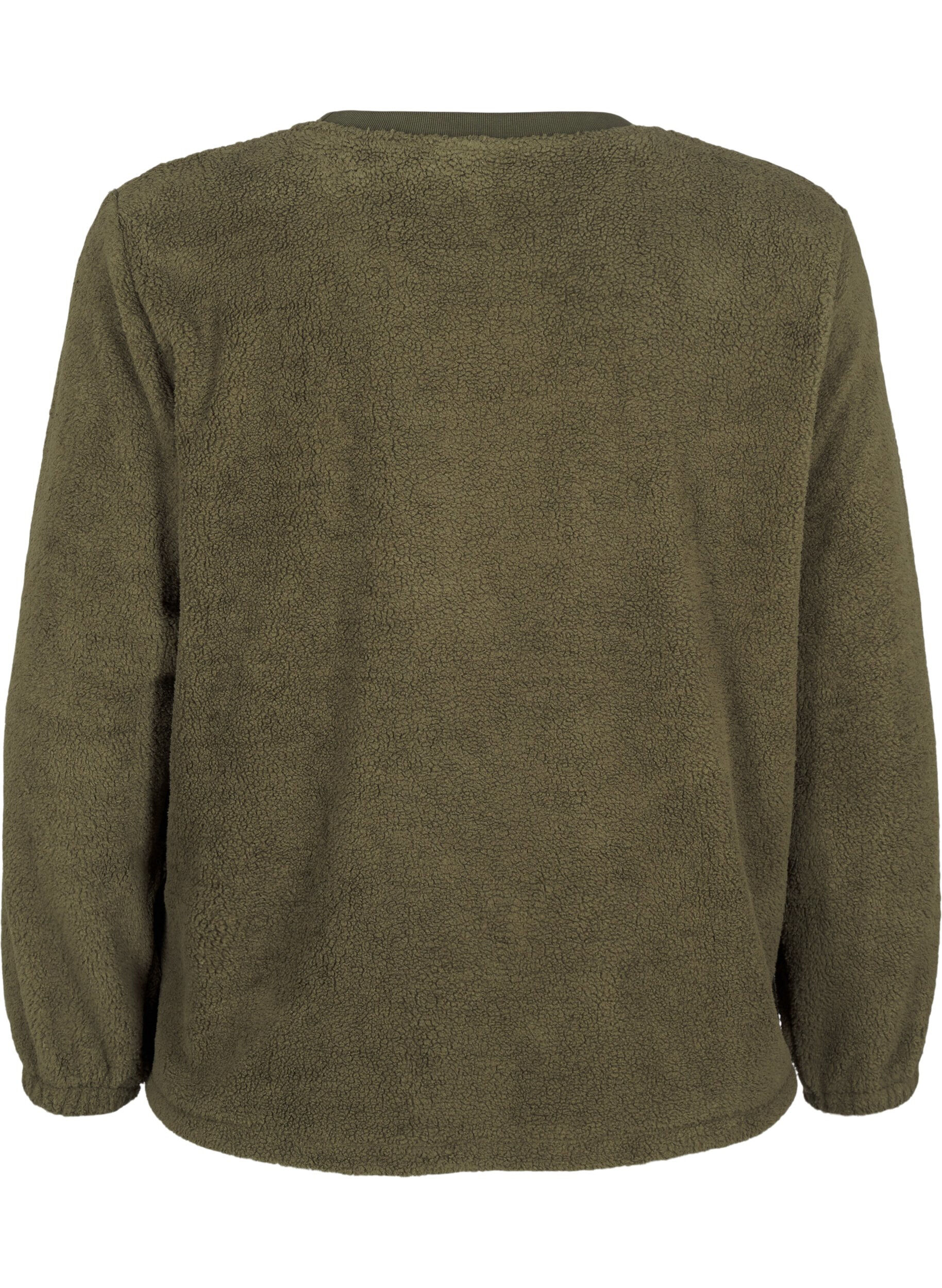 Zizzi L&oslash;s teddybluse med rund hals, Forest Night, Packshot image number 1