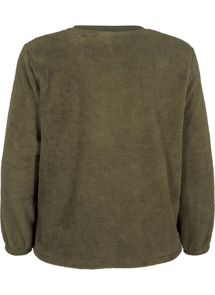 Løs teddybluse med rund hals, Forest Night, Packshot image number 1