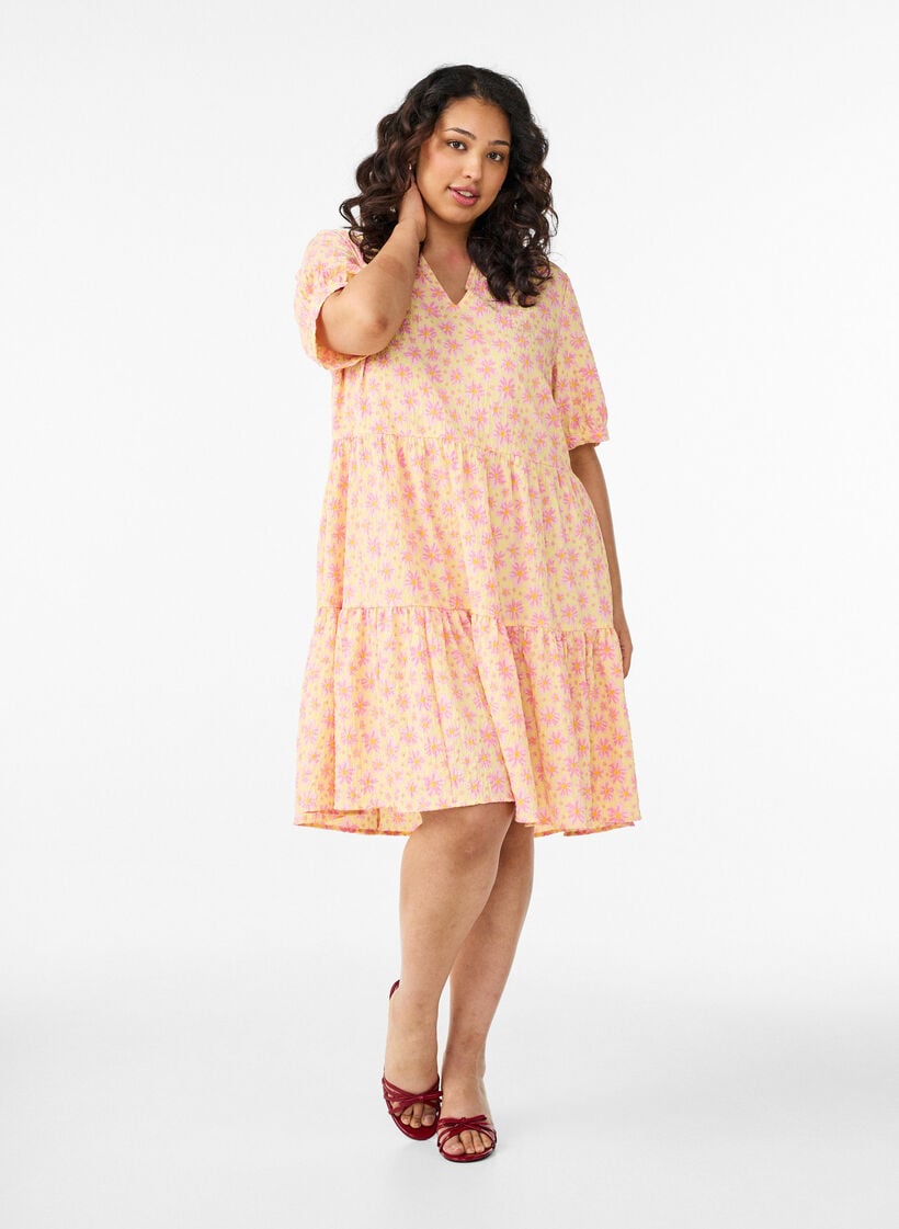 Kort A-linje kjole, Gul, Model image number 1