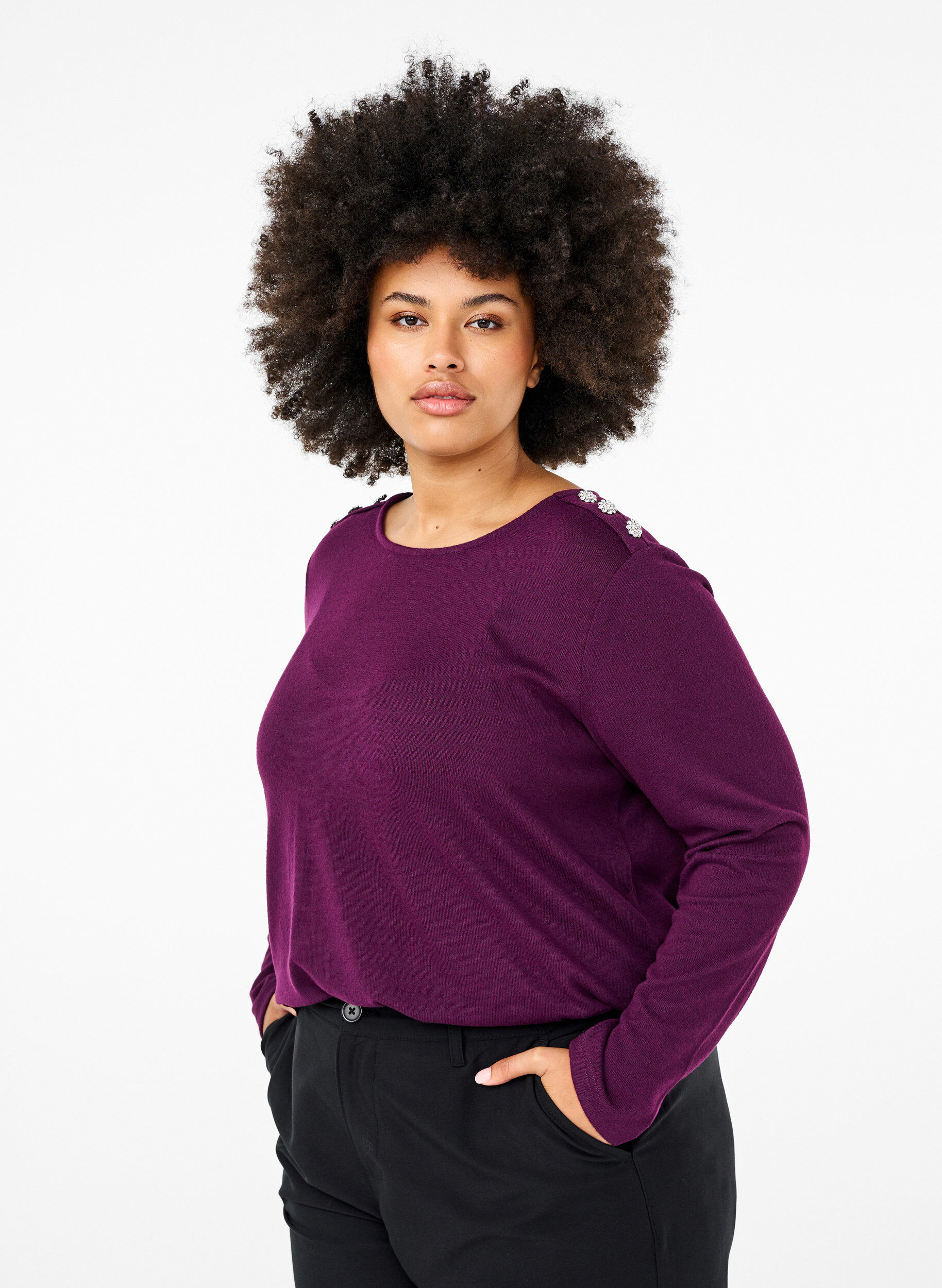 ZizziBluse med dekorative knapper, Lilla, Model image number 0