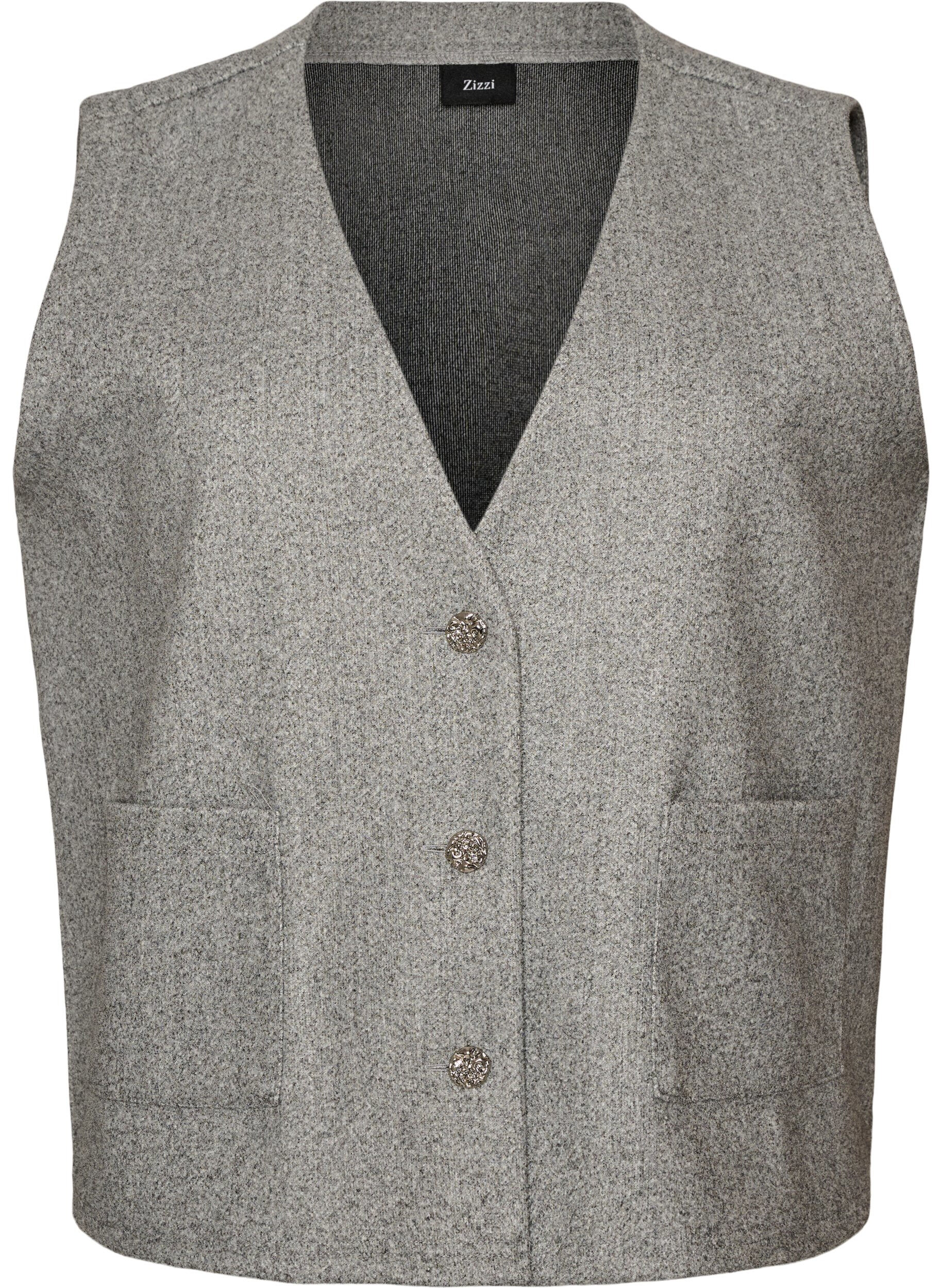 ZizziV-hals vest med knapper, Gr&aring;, Packshot image number 0